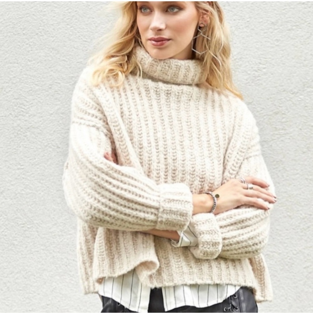 Free People oversized turtleneck chunky cable knit sweater